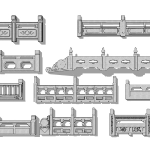 中式麻石栏杆su草图模型下载