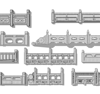 中式麻石栏杆su草图模型下载