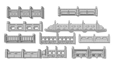 中式麻石栏杆su草图模型下载