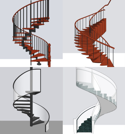 现代旋转楼梯su草图模型下载