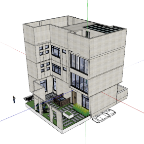 现代别墅家装整体轴侧鸟瞰图方案庭院 (1)su草图模型下载