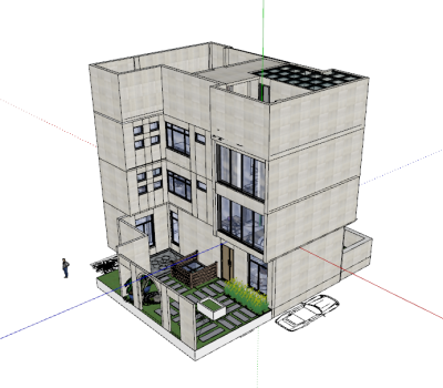 现代别墅家装整体轴侧鸟瞰图方案庭院 (1)su草图模型下载