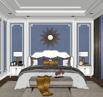 欧式卧室su草图模型下载