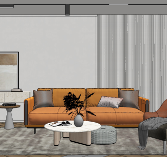 现代皮革沙发茶几组合su草图模型下载