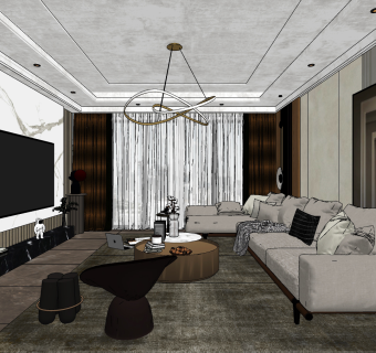 现代客厅su草图模型下载