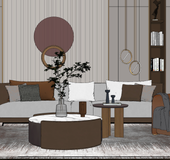 现代沙发茶几组合su草图模型下载