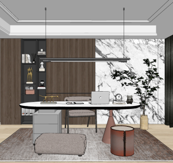 现代书房su草图模型下载