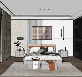 现代卧室su草图模型下载
