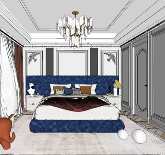 欧式主卧室su草图模型下载