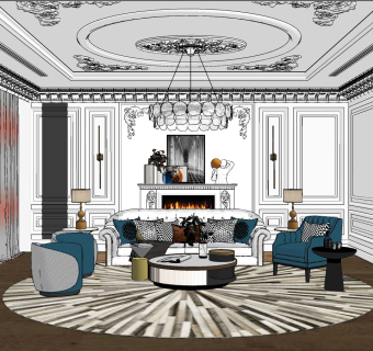 欧式客厅su草图模型下载