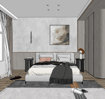 现代卧室su草图模型下载