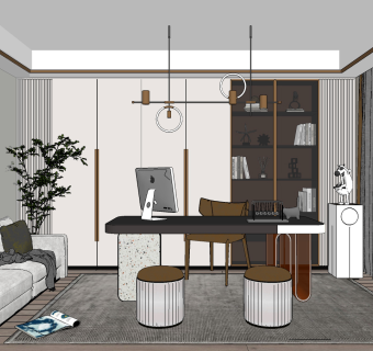 现代书房,su草图模型下载