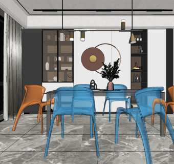 现代餐厅,su草图模型下载