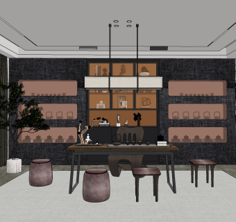 新中式茶室,su草图模型下载