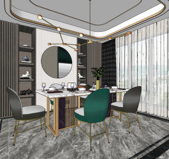 现代轻奢餐厅,su草图模型下载