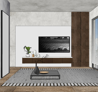 现代电视柜电视背景,su草图模型下载