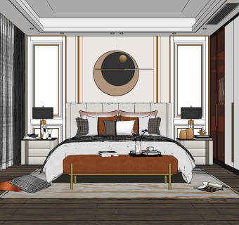 现代轻奢卧室su草图模型下载
