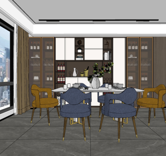 现代餐厅su草图模型下载