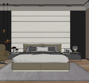 现代卧室su草图模型下载