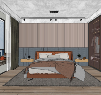 现代轻奢卧室su草图模型下载