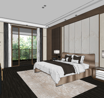 新中式卧室,su草图模型下载