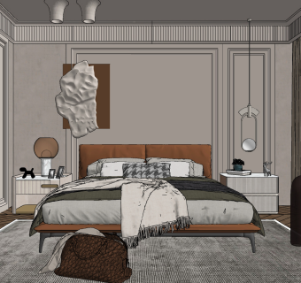 简欧式卧室su草图模型下载