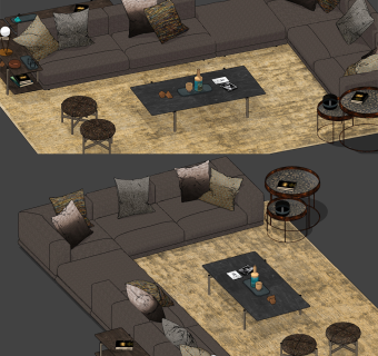 ditre italia 现代沙发茶几组合su草图模型下载