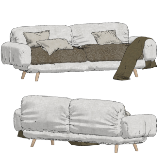 北欧布艺双人沙发,su草图模型下载