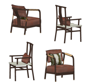 新中式休闲椅su草图模型下载