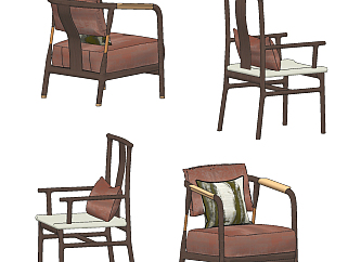 新中式休闲椅su草图模型下载