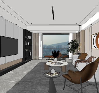 现代客餐厅su草图模型下载