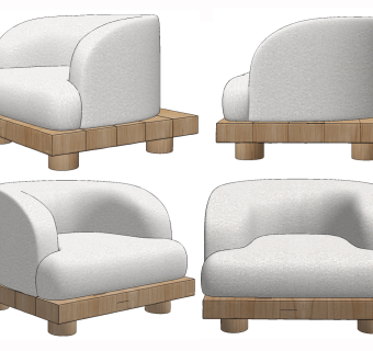 侘寂风单人沙发su草图模型下载