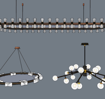 现代金属玻璃吊灯,su草图模型下载
