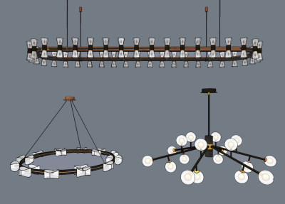 现代金属玻璃吊灯,su草图模型下载
