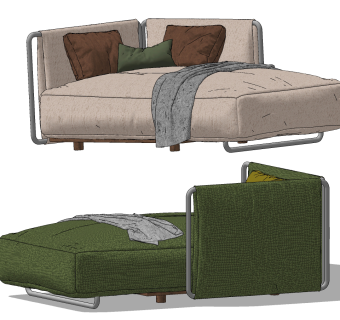 flexform 现代卧榻沙发凳,贵妃椅su草图模型下载