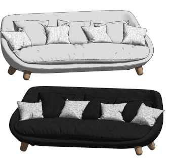 北欧布艺多人沙发,su草图模型下载