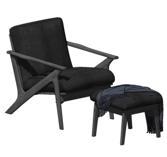 北欧实木布艺休闲椅su草图模型下载