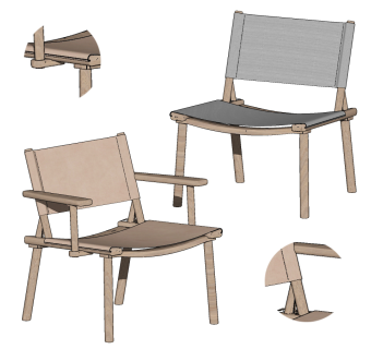 现代木制扶手椅su草图模型下载