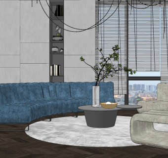 现代沙发茶几组合su草图模型下载