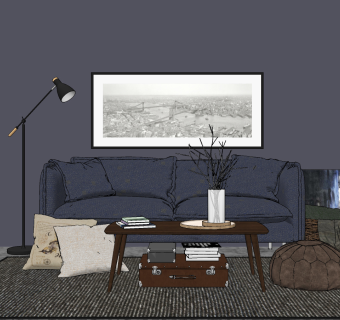 现代北欧沙发茶几组合su草图模型下载