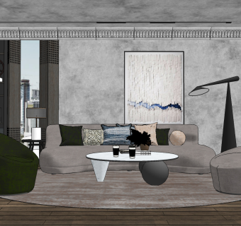 现代弧形沙发组合su草图模型下载