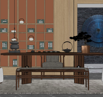 新中式茶室,su草图模型下载