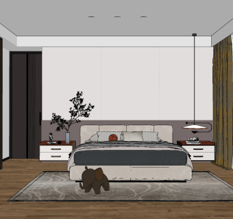 现代高级灰卧室su草图模型下载