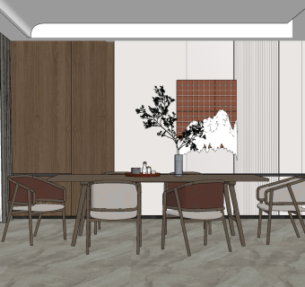 现代家居餐厅，su草图模型下载