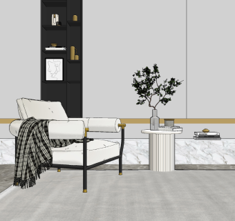 现代单椅边几组合,su草图模型下载