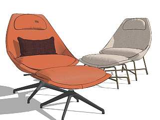现代简约办公单椅椅子脚凳su草图模型下载