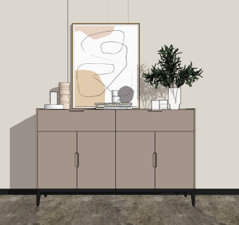 现代轻奢边柜,玄关柜,摆件su草图模型下载