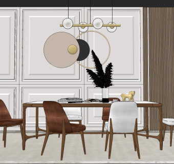 现代轻奢餐厅,su草图模型下载