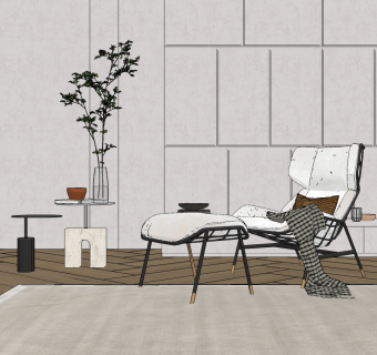 现代休闲椅茶几组合su草图模型下载