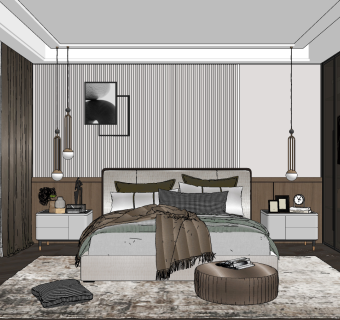 现代轻奢主卧室su草图模型下载